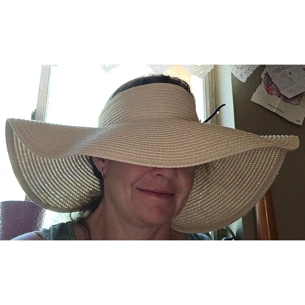 Shade & Shore Straw Sun Visor Women OS Cream Excellent Wide Brim Packable Woven